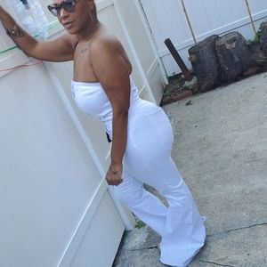 White Denim Flare Jumpsuit